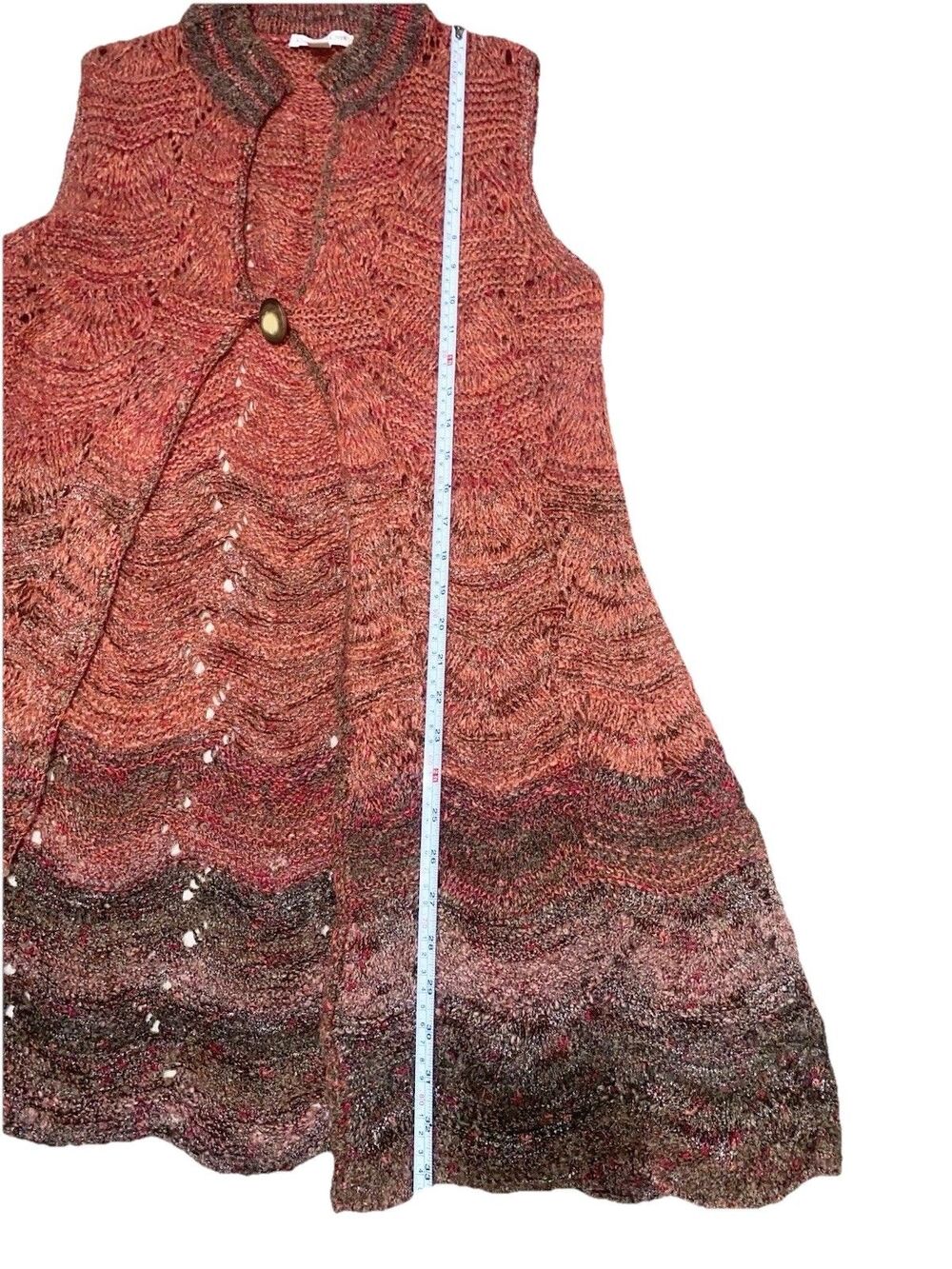 Coldwater Creek Whimsygoth Fairycore Pointelle Knit Long Vest Ombre Earthy M - Picture 6 of 12